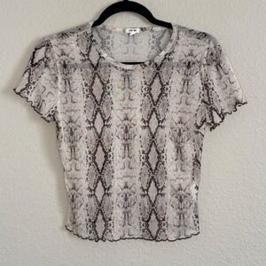 Garage Womens Large Sheer Mesh‎ Snake Print Top Grunge Indie Layer Festival